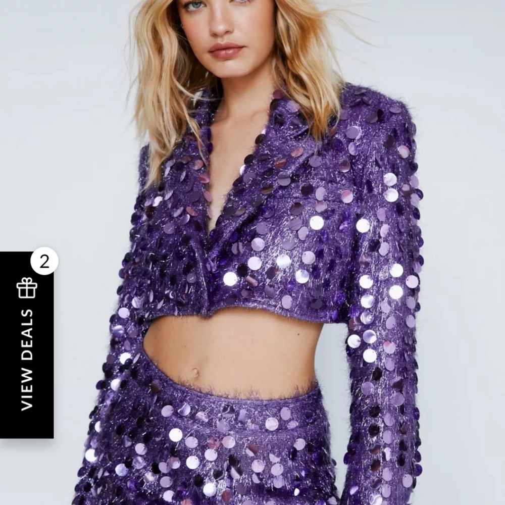 Nasty Gal sequin purple blazer and mini skirt NWT Taylor swift eras tour - Picture 5 of 9